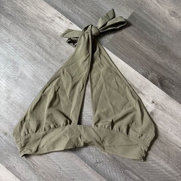 H&M Divided Halter Crop Top Olive Large Vacation Party Club - Picture 3 of 7